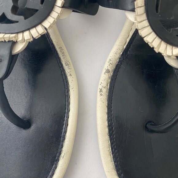 Tory Burch Miller Fringe Sandals Shoes Black White - Picture 5 of 10
